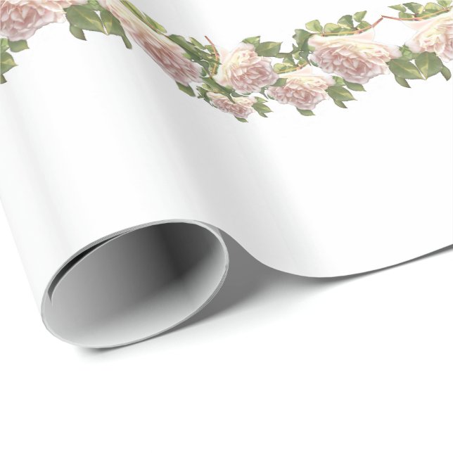 Blushing Ivory Peach Rose Wrapping Paper (Roll Corner)