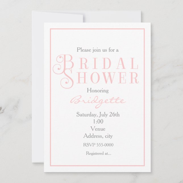 Blushing light pink bridal shower invitation (Front)