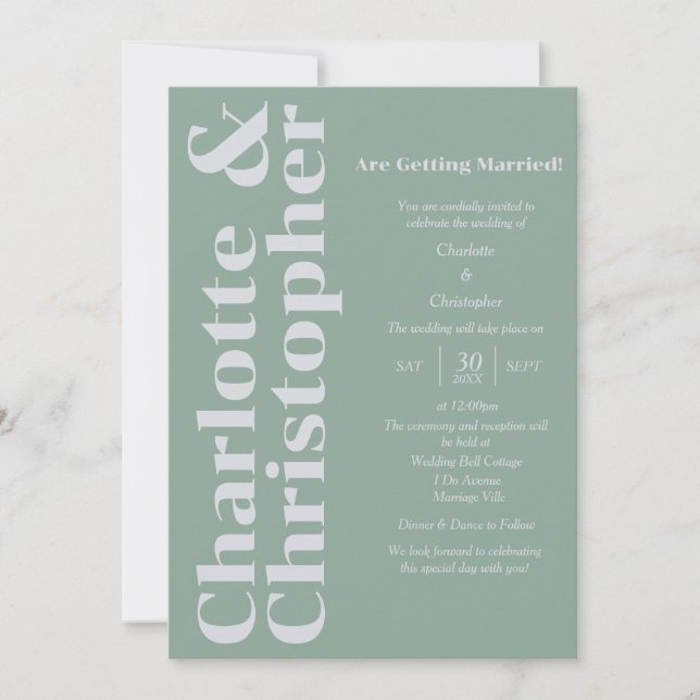 Blushing Love - Green & Grey Modern Invitation (Front)