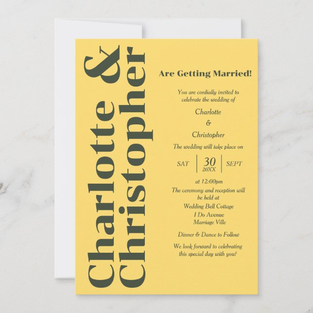 Blushing Love -  Sunshine Yellow Modern Invitation (Front)