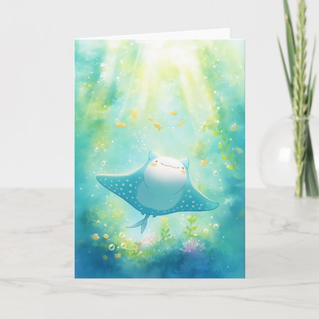 Blushing Manta Ray Gliding Through the Sea Card (Front)