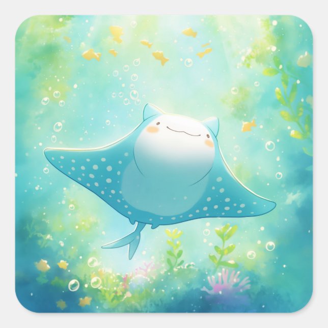 Blushing Manta Ray Gliding Through the Sea Square Sticker (Front)