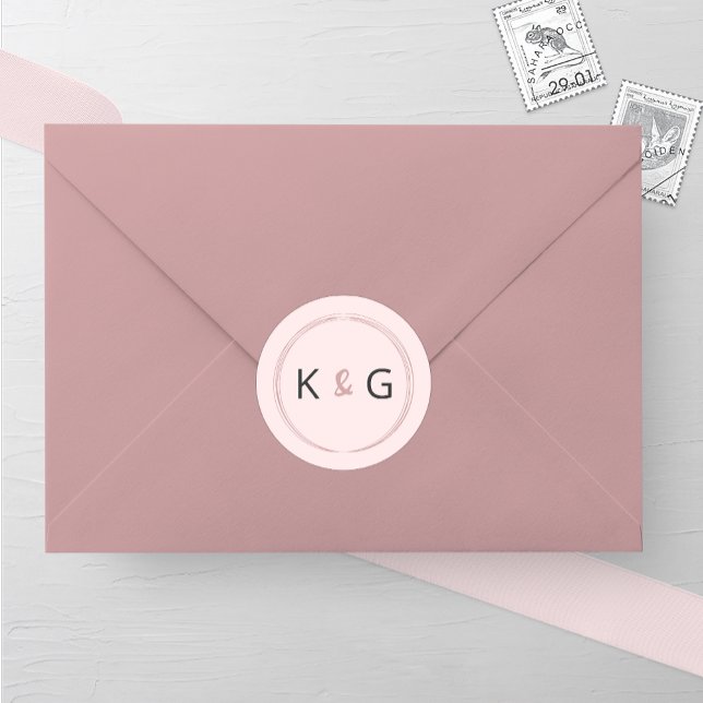 Blushing Oval Monogram Wedding Classic Round Sticker (Creator Uploaded)