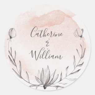 Blushing Peach Floral Wreath Wedding Classic Round Sticker