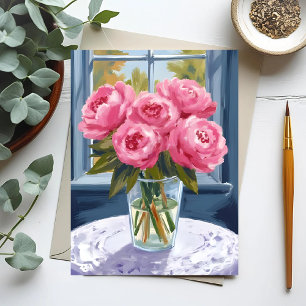 Blushing Peony Bouquet   Pink Flower Painting Postcard