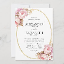 Blushing Peony Of Gold Circle Wedding Invitation