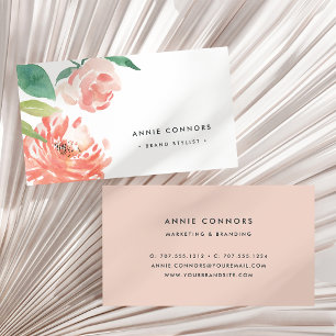 Blushing Peony Watercolor Floral Business Card