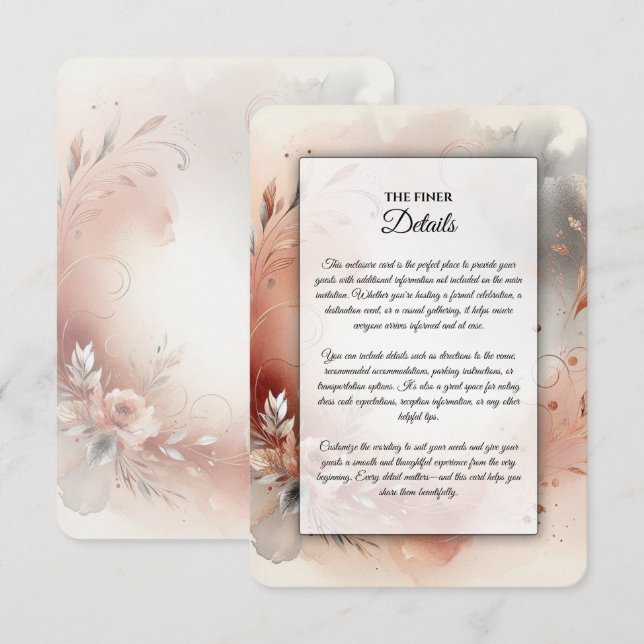 Blushing Petals and Silver Swirls Wedding Enclosure Card (Front/Back)