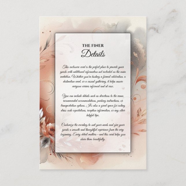 Blushing Petals and Silver Swirls Wedding Enclosure Card (Front)