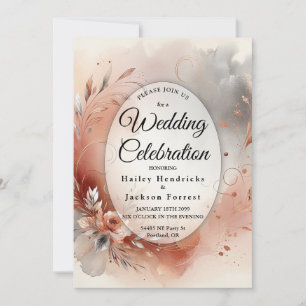 Blushing Petals and Silver Swirls Wedding Invitation