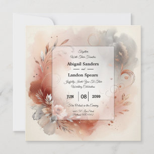 Blushing Petals and Silver Swirls Wedding Invitation