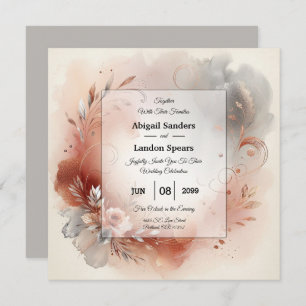 Blushing Petals and Silver Swirls Wedding Invitation