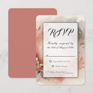 Blushing Petals and Silver Swirls Wedding RSVP Card