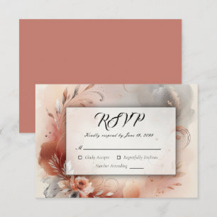 Blushing Petals and Silver Swirls Wedding RSVP Card