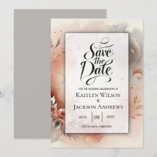 Blushing Petals and Silver Swirls Wedding Save The Date