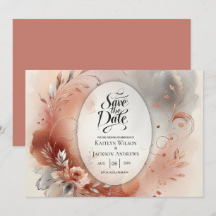 Blushing Petals and Silver Swirls Wedding Save The Date