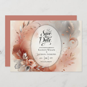Blushing Petals and Silver Swirls Wedding Save The Date