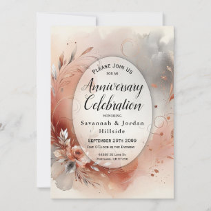 Blushing Petals Silver Swirls Anniversary Party Invitation