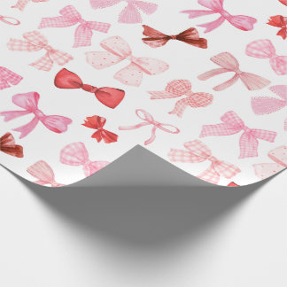 Blushing Pink and Red Bows Wrapping Paper