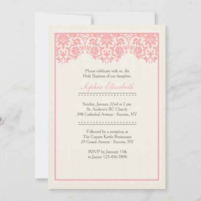 Blushing Pink Baptism Invitation (Front)
