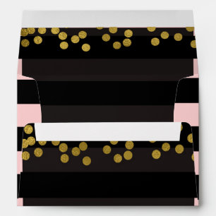 Blushing Pink & Black Stripes Gold Faux Foil Dots Envelope