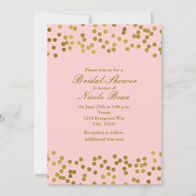 Blushing Pink & Gold Faux Foil Confetti Dots Invitation (Front)