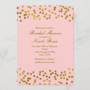 Blushing Pink & Gold Faux Foil Confetti Dots Invitation