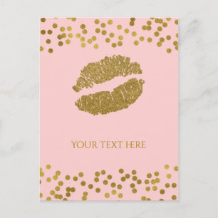 Blushing Pink & Gold Faux Foil Confetti Dots Postcard