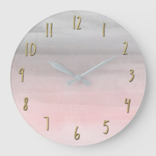 Blushing Pink & Grey Modern Watercolor Girly Glam Large Clock