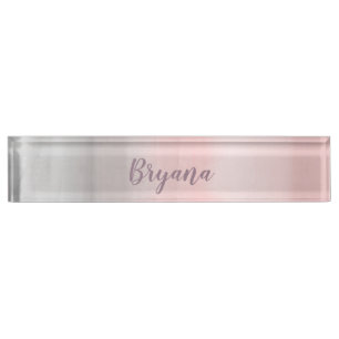 Blushing Pink & Grey Modern Watercolor Girly Glam Nameplate