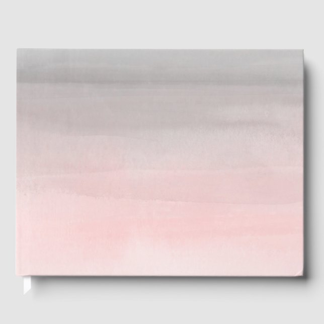 Blushing Pink & Grey Modern Watercolor Wedding Guest Book (Front)