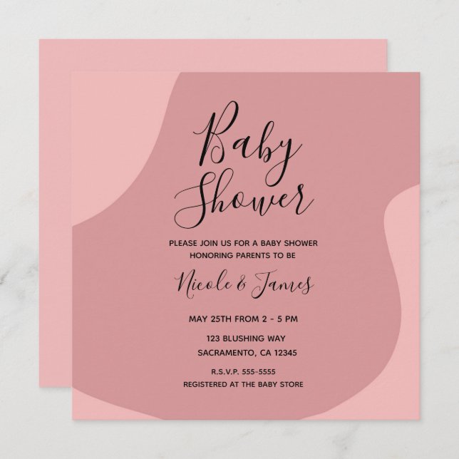 Blushing Pink Mauve Modern Minimal Baby Shower Invitation (Front/Back)