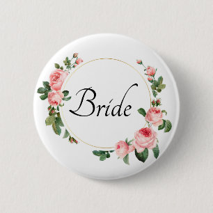 Blushing Pink Rose Bride 6 Cm Round Badge