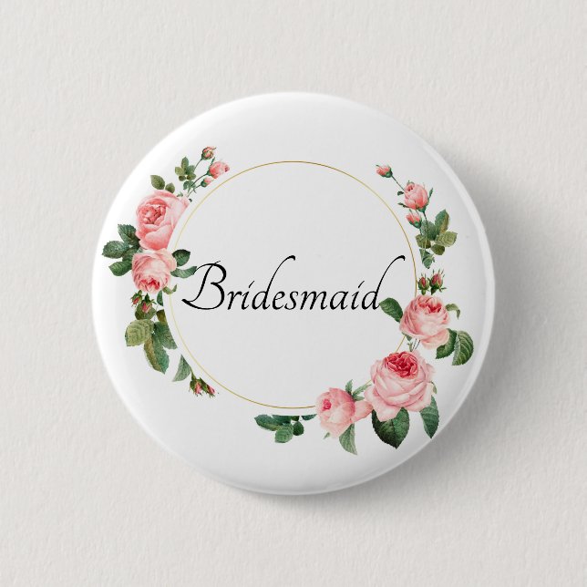 Blushing Pink Rose Bridesmaid 6 Cm Round Badge (Front)