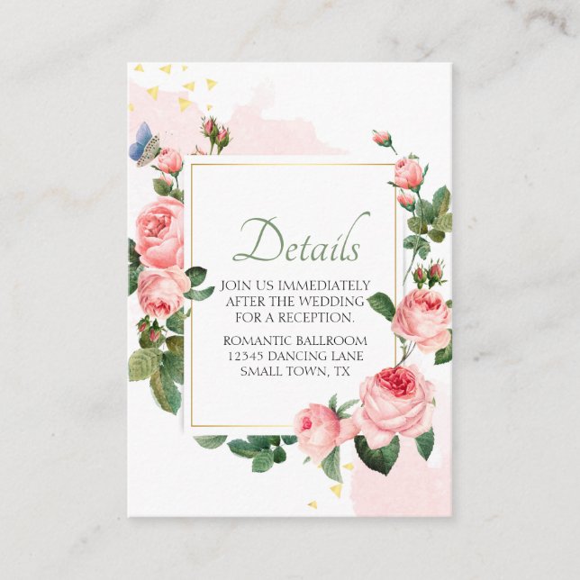 Blushing Pink Rose Floral Elegant Wedding Enclosure Card (Front)
