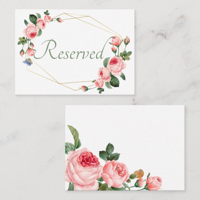 Blushing Pink Rose Floral Elegant Wedding Place Card (Front/Back)