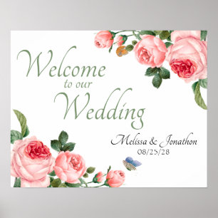 Blushing Pink Rose Floral Elegant Wedding Poster