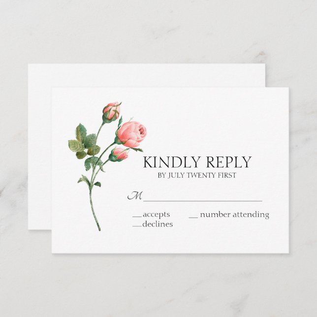 Blushing Pink Rose Floral Elegant Wedding RSVP Card (Front/Back)