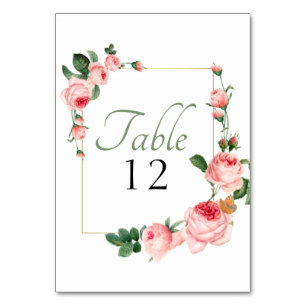 Blushing Pink Rose Floral Elegant Wedding Table Number