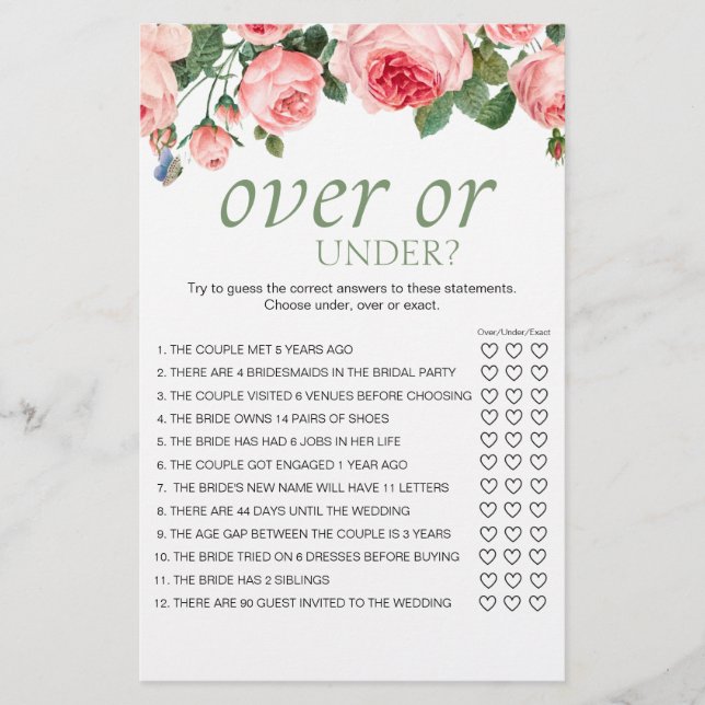 Blushing Pink Rose Floral Game Over or Under Flyer (Front)