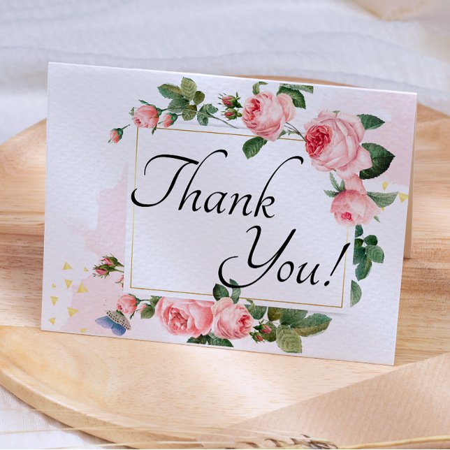 Blushing Pink Rose Floral  Thank You Card (Creator Uploaded)