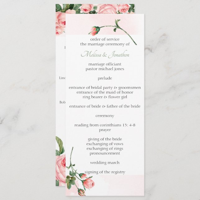 Blushing Pink Rose Floral Wedding Program (Front/Back)