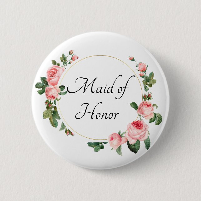 Blushing Pink Rose Maid of Honour 6 Cm Round Badge (Front)