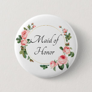 Blushing Pink Rose Maid of Honour 6 Cm Round Badge