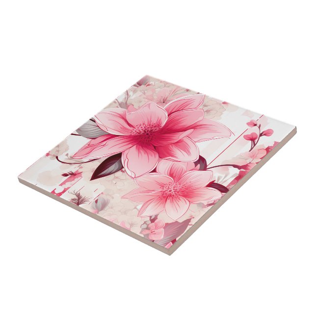 Blushing Pink Spring Florals and Blossoms Ceramic Tile (Side)