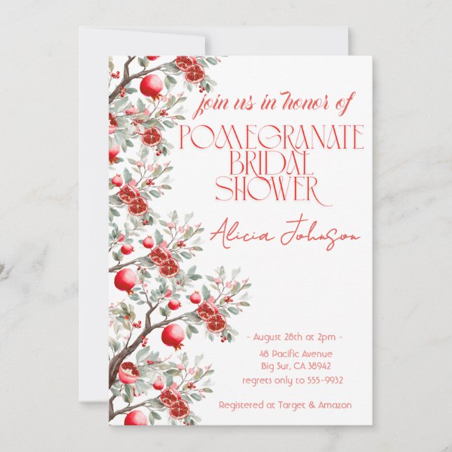 Blushing Pomegranate Branch Bridal Shower Invitation (Front)