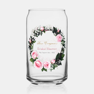 Blushing Romance: Pink Rose Bridal Shower Can Glass