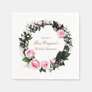 Blushing Romance: Pink Rose Bridal Shower Napkin