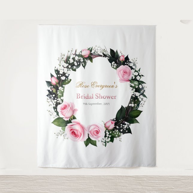 Blushing Romance: Pink Rose Bridal Shower  Tapestry (Front)