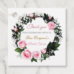 Blushing Romance:Pink Rose Bridal Shower Thank you Favour Tags